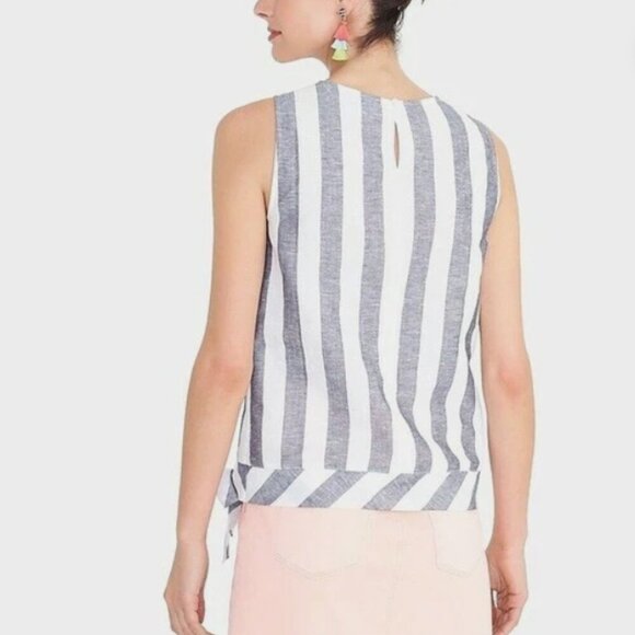 NWT J. Crew Tie Waist Bow Linen Top Tank Blouse Stripe Size 14 - Picture 4 of 12